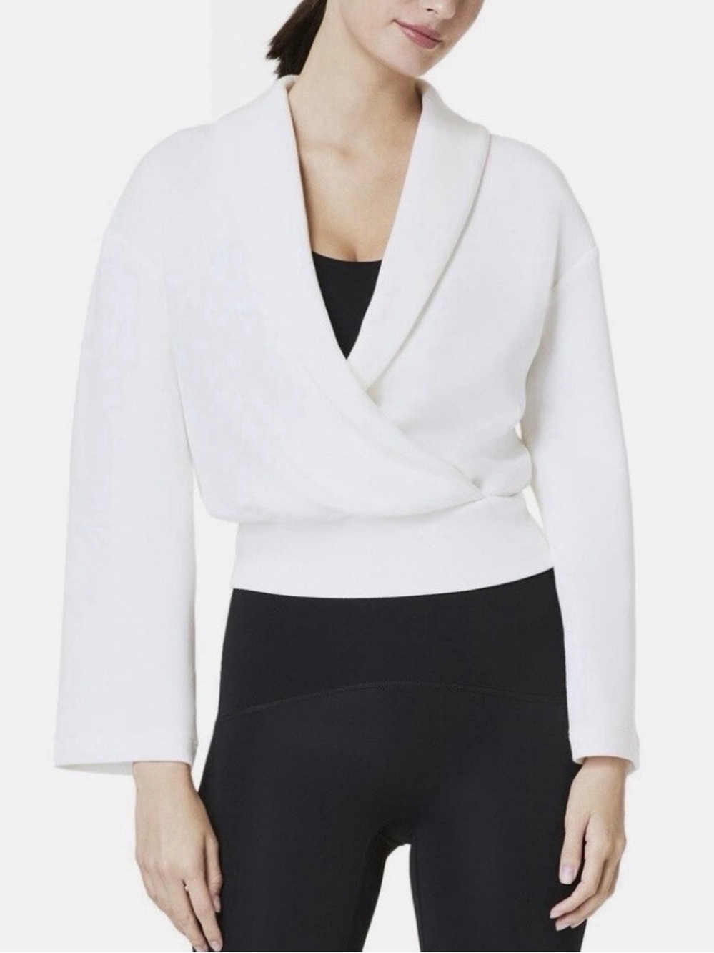 SPANX White Shawl Collar Wrap V-Neck Top